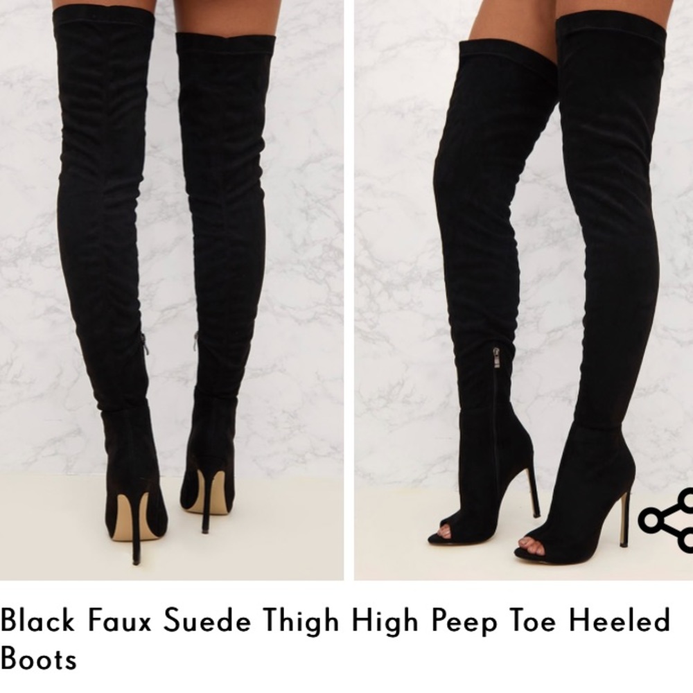 NWB Faux suede peep toe knee boots